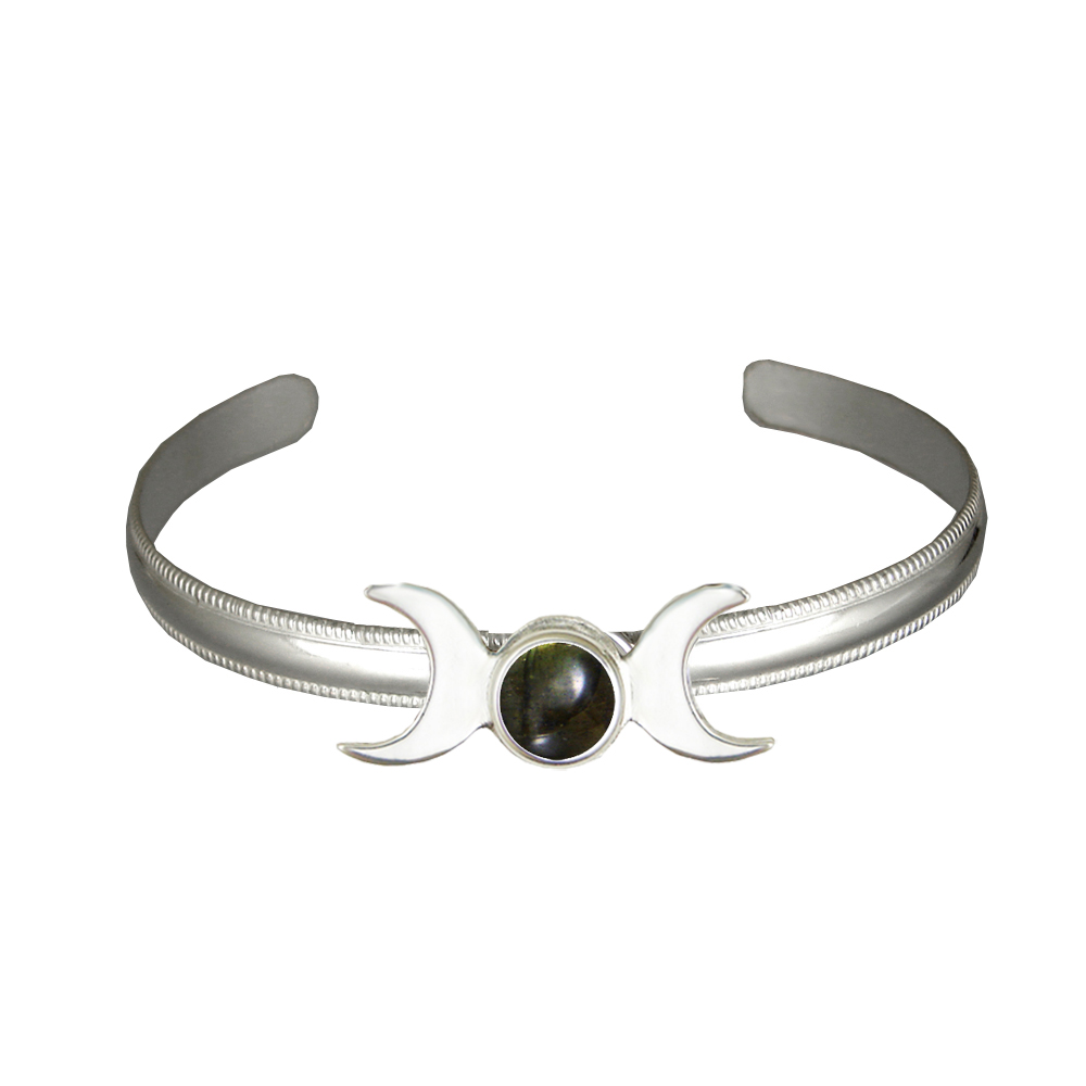 Sterling Silver Moon Phases Cuff Bracelet With Spectrolite